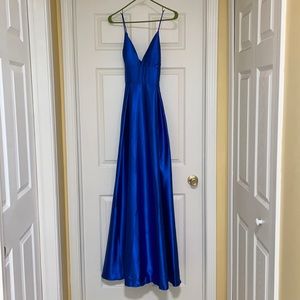 Royal Blue Floor Length Prom Dress with Pockets